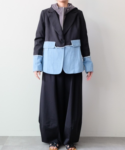 DOLLUPOOPS(ドールアップウップス)の「Denim Combination Tailored Jacket(デニム切替テーラードジャケット)(テーラードジャケット・レディース・ブラック/アイボリー・FREE)」の22枚目の写真