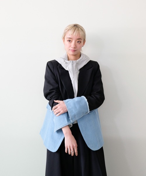 DOLLUPOOPS(ドールアップウップス)の「Denim Combination Tailored Jacket(デニム切替テーラードジャケット)(テーラードジャケット・レディース・ブラック/アイボリー・FREE)」の14枚目の写真