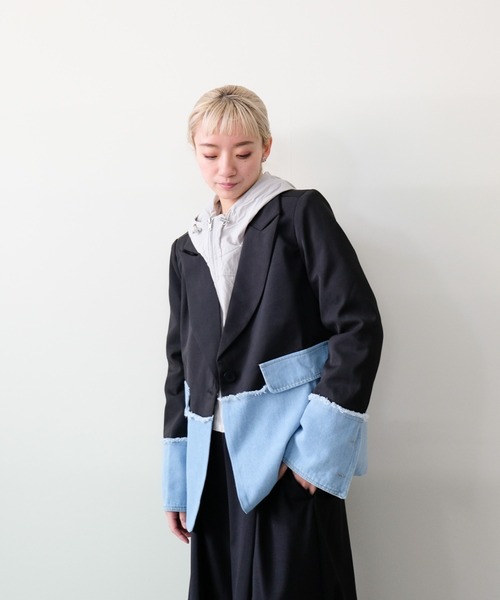 DOLLUPOOPS(ドールアップウップス)の「Denim Combination Tailored Jacket(デニム切替テーラードジャケット)(テーラードジャケット・レディース・ブラック/アイボリー・FREE)」の15枚目の写真
