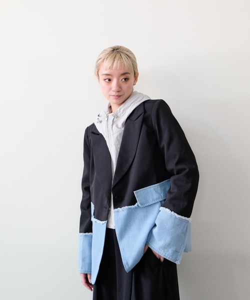 DOLLUPOOPS(ドールアップウップス)の「Denim Combination Tailored Jacket(デニム切替テーラードジャケット)(テーラードジャケット・レディース・ブラック/アイボリー・FREE)」の16枚目の写真