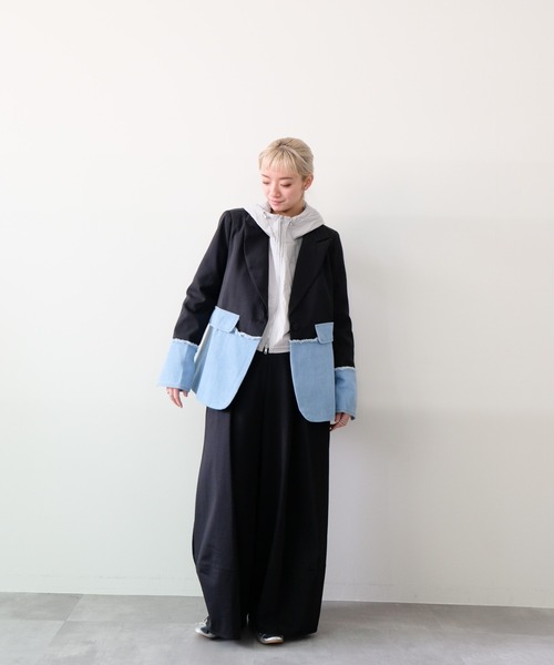 DOLLUPOOPS(ドールアップウップス)の「Denim Combination Tailored Jacket(デニム切替テーラードジャケット)(テーラードジャケット・レディース・ブラック/アイボリー・FREE)」の10枚目の写真