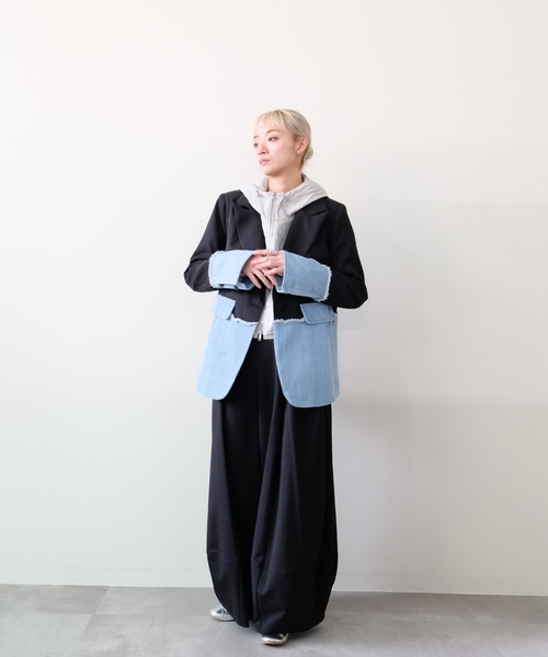 DOLLUPOOPS(ドールアップウップス)の「Denim Combination Tailored Jacket(デニム切替テーラードジャケット)(テーラードジャケット・レディース・ブラック/アイボリー・FREE)」の13枚目の写真