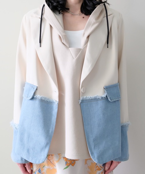 セール】Denim Combination Tailored Jacket(デニム切替テーラード