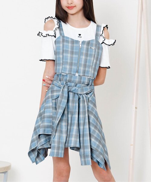 チェックビスチェ&シャツ巻き風キュロットセット（セットアップ