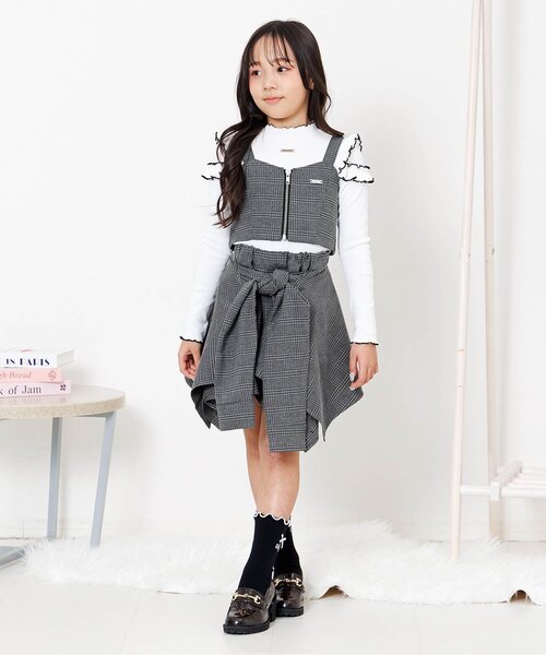 チェックビスチェ&シャツ巻き風キュロットセット（セットアップ