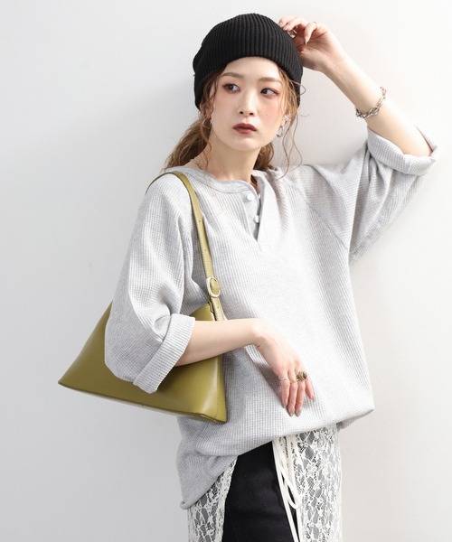 JEMORGAN(ジェーイーモーガン)の「JEMORGAN ワッフル7分袖ヘンリー(Tシャツ/カットソー・メンズ・ホワイト/ナチュラル/杢グレー/モカ/マスタード/ブラック/ネイビー・S/M/L/XL)」の4枚目の写真