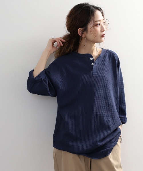JEMORGAN(ジェーイーモーガン)の「JEMORGAN ワッフル7分袖ヘンリー(Tシャツ/カットソー・メンズ・ホワイト/ナチュラル/杢グレー/モカ/マスタード/ブラック/ネイビー・S/M/L/XL)」の6枚目の写真