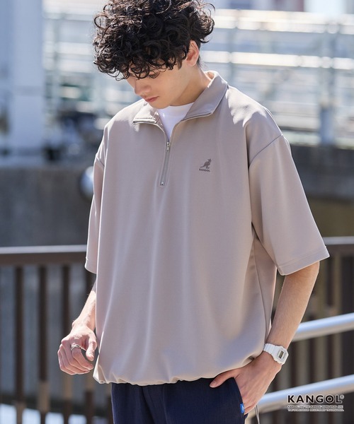 KANGOL（カンゴール）の「KANGOL/カンゴール 別注 ロゴ ワンポイント刺繍 ハーフジップ ドローコード 半袖プルオーバー＜UVカット/吸水速乾＞（Tシャツ/カットソー・メンズ・ブルー/オフホワイト/レッド系/ブラック/ライトグレー/モカ/ネイビー/ダークグレー・S/L/M）」の5枚目の写真