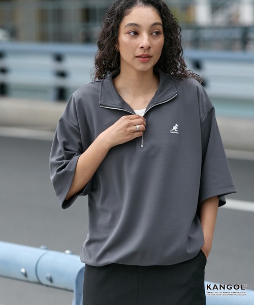KANGOL/カンゴール 別注 ロゴ ワンポイント刺繍 ハーフジップ ドロー