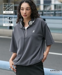 KANGOL（カンゴール）の「KANGOL カンゴール 別注 ロゴ ワンポイント刺繍 ハーフジップ ドローコード 半袖プルオーバー<UVカット 吸水速乾>（Tシャツ/カットソー）」