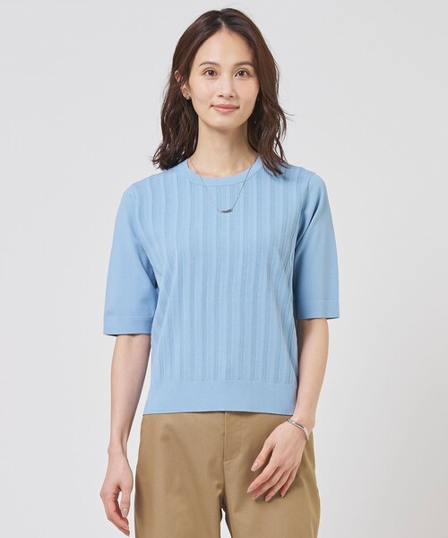 J.PRESS Ladies(J.プレス レディス)の「【アンサンブル着用可】Rayon Elite Stretch クルーネック ニット(ニット/セーター・レディース・ベージュ系/サックスブルー系/ネイビー系/ピンク系・SMALL)」の3枚目の写真
