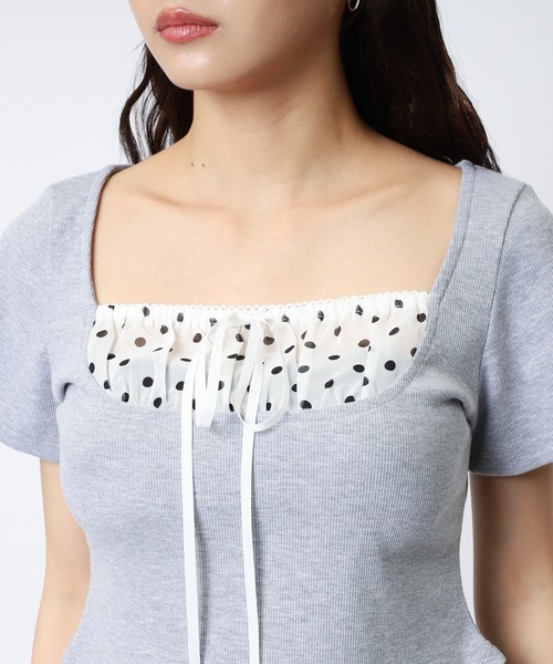 SPIRALGIRL(スパイラルガール)の「ドット柄チョーカーレイヤードトップス(Tシャツ/カットソー・レディース・グレー/ブラック・FREE)」の21枚目の写真