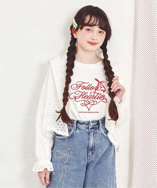 mezzo piano Junior(メゾピアノジュニア)の「カリグラフィ長袖Tシャツ(Tシャツ/カットソー・キッズ・ラベンダー/オフホワイト/ブラック・L:160cm/M:150cm/S:140cm)」の2枚目の写真