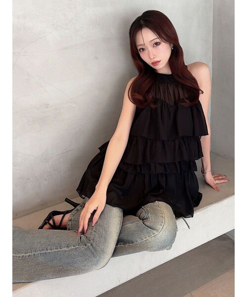 RESEXXY(リゼクシー)の「アメスリラッフルチュニック【セットアップ着用可能】(シャツ/ブラウス・レディース・ピンク/ブラック/アイボリー・FREE)」の6枚目の写真