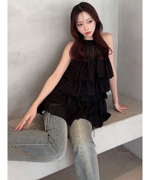 RESEXXY(リゼクシー)の「アメスリラッフルチュニック【セットアップ着用可能】(シャツ/ブラウス・レディース・ピンク/ブラック/アイボリー・FREE)」の7枚目の写真