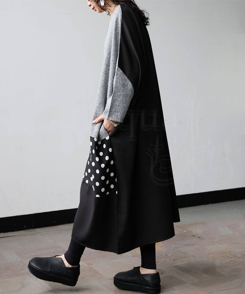antiqua(アンティカ)の「七分袖 異素材切替 ロング ワンピース(ワンピース・レディース・ブラック・ONESIZE)」の3枚目の写真