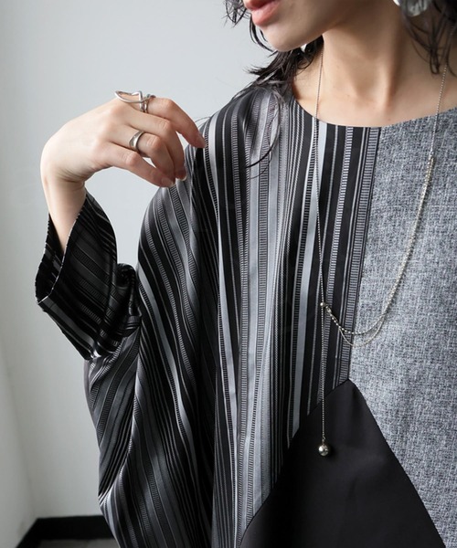antiqua(アンティカ)の「七分袖 異素材切替 ロング ワンピース(ワンピース・レディース・ブラック・ONESIZE)」の4枚目の写真