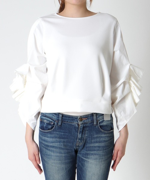 Cepica（セピカ）の「【MARECHAL TERRE / マルシャルテル】RUFFLE SLEEVE TOPS（Tシャツ/カットソー・レディース・オフホワイト/ブラック・FREE）」の13枚目の写真