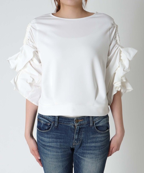 Cepica（セピカ）の「【MARECHAL TERRE / マルシャルテル】RUFFLE SLEEVE TOPS（Tシャツ/カットソー・レディース・オフホワイト/ブラック・FREE）」の19枚目の写真
