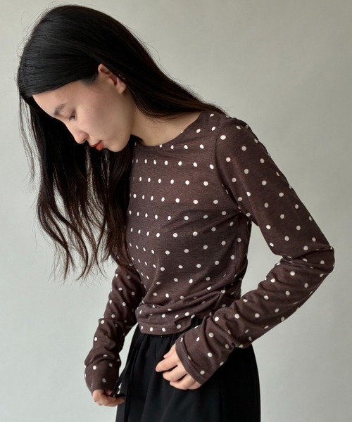 FUULLY STUDIO(フーリィーステューディオ)の「シアードットクルーネックロングTEE(Tシャツ/カットソー・レディース・ブラック/オフホワイト/グレー/ブラウン・FREE)」の22枚目の写真