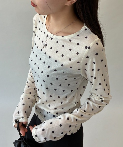 FUULLY STUDIO(フーリィーステューディオ)の「シアードットクルーネックロングTEE(Tシャツ/カットソー・レディース・ブラック/オフホワイト/グレー/ブラウン・FREE)」の21枚目の写真