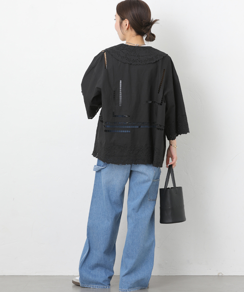 JOURNAL STANDARD relume(ジャーナルスタンダード レリューム)の「スクエアエンブロイダリーフラットカラーブラウス(シャツ/ブラウス・レディース・ブラック/ホワイト・FREE)」の7枚目の写真