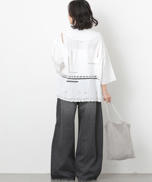 JOURNAL STANDARD relume(ジャーナルスタンダード レリューム)の「スクエアエンブロイダリーフラットカラーブラウス(シャツ/ブラウス・レディース・ブラック/ホワイト・FREE)」の15枚目の写真