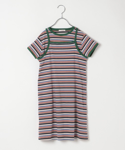 BAYFLOW（ベイフロー）の「[Tシャツ＋ワンピSET(3way)]ボーダーコンビキャミワンピ(KIDS)（ワンピース・キッズ・ネイビー系/イエロー系・110cm/150cm/130cm）」の2枚目の写真
