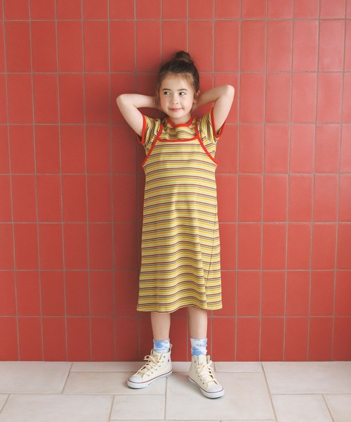 BAYFLOW（ベイフロー）の「[Tシャツ＋ワンピSET(3way)]ボーダーコンビキャミワンピ(KIDS)（ワンピース・キッズ・ネイビー系/イエロー系・110cm/150cm/130cm）」の3枚目の写真