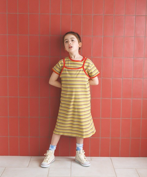 BAYFLOW（ベイフロー）の「[Tシャツ＋ワンピSET(3way)]ボーダーコンビキャミワンピ(KIDS)（ワンピース・キッズ・ネイビー系/イエロー系・110cm/150cm/130cm）」の4枚目の写真