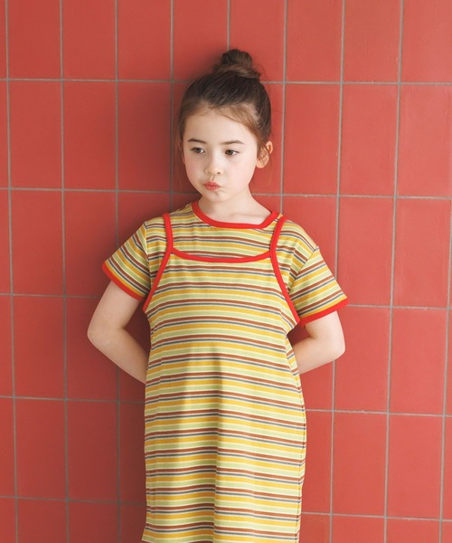 BAYFLOW（ベイフロー）の「[Tシャツ＋ワンピSET(3way)]ボーダーコンビキャミワンピ(KIDS)（ワンピース・キッズ・ネイビー系/イエロー系・110cm/150cm/130cm）」の5枚目の写真