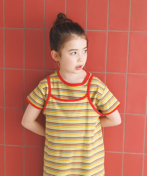 BAYFLOW（ベイフロー）の「[Tシャツ＋ワンピSET(3way)]ボーダーコンビキャミワンピ(KIDS)（ワンピース・キッズ・ネイビー系/イエロー系・110cm/150cm/130cm）」の7枚目の写真