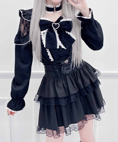 MA*RS(アメーバーマーズ)の「チョーカー付き肩フリルレースリボンブラウス(シャツ/ブラウス・レディース・ホワイト/ホワイト×ピンク/ブラック/ピンク系その他/ホワイト×ホワイト/ブラック×ブラック/ブラック×ホワイト・FREE)」の6枚目の写真