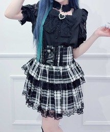 チョーカー付き肩フリルレースリボンブラウス