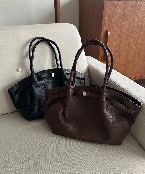 apres jour clair(アプレジュールクレア)の「【apres jour clair】フェイクレザートートバッグ(ハンドバッグ・レディース・ブラック/ダークブラウン・FREE)」の1枚目の写真