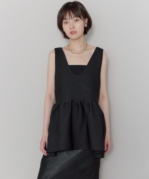 leimn（レイムン）の「2WAYペプラムVネックニット（タンクトップ・レディース・レッド/ブラック・FREE）」の3枚目の写真