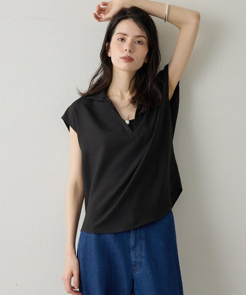 Drawing Numbers（ドローイング ナンバーズ）の「【Drawing Numbers】フェイクリネンフレンチスキッパーブラウス（シャツ/ブラウス・レディース・ブラック/ブラウン/ベージュ・38）」の4枚目の写真