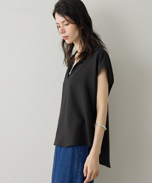 Drawing Numbers（ドローイング ナンバーズ）の「【Drawing Numbers】フェイクリネンフレンチスキッパーブラウス（シャツ/ブラウス・レディース・ブラック/ブラウン/ベージュ・38）」の7枚目の写真