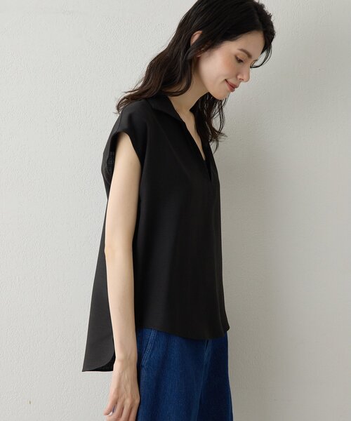 Drawing Numbers（ドローイング ナンバーズ）の「【Drawing Numbers】フェイクリネンフレンチスキッパーブラウス（シャツ/ブラウス・レディース・ブラック/ブラウン/ベージュ・38）」の10枚目の写真