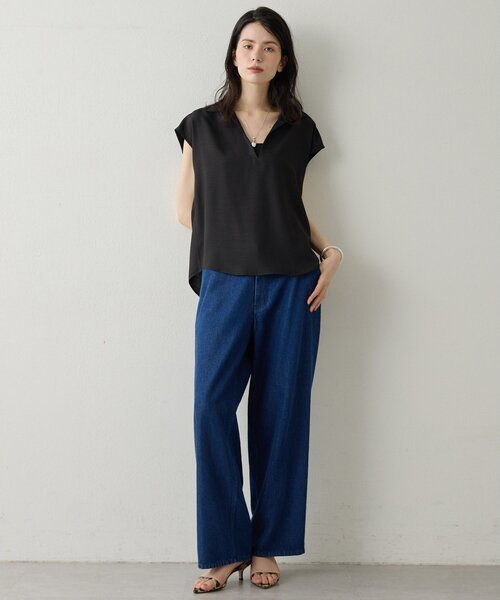 Drawing Numbers（ドローイング ナンバーズ）の「【Drawing Numbers】フェイクリネンフレンチスキッパーブラウス（シャツ/ブラウス・レディース・ブラック/ブラウン/ベージュ・38）」の5枚目の写真