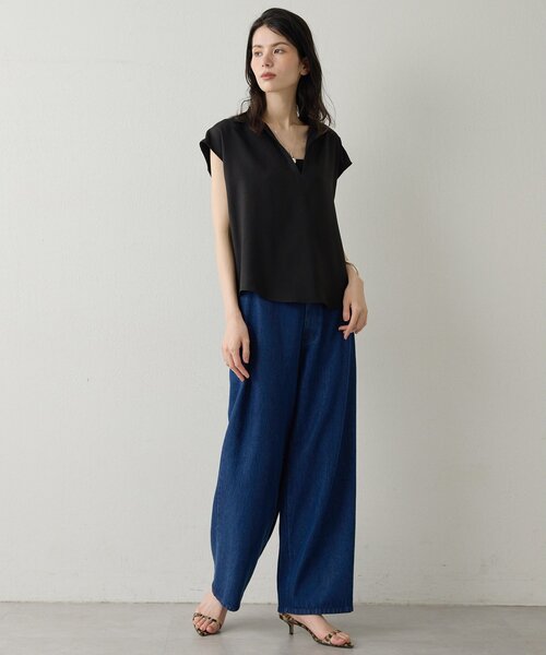 Drawing Numbers（ドローイング ナンバーズ）の「【Drawing Numbers】フェイクリネンフレンチスキッパーブラウス（シャツ/ブラウス・レディース・ブラック/ブラウン/ベージュ・38）」の12枚目の写真