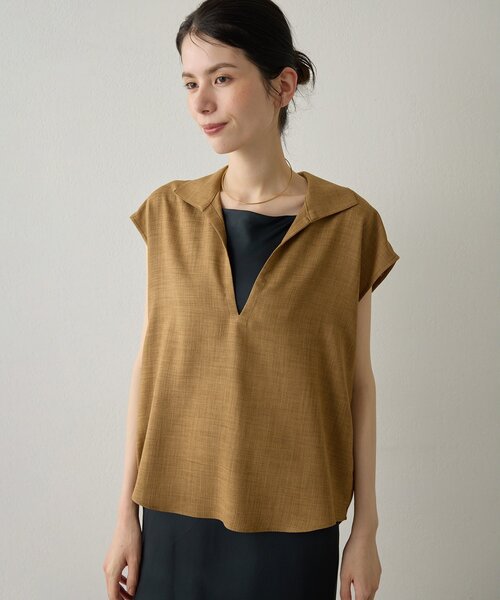 Drawing Numbers（ドローイング ナンバーズ）の「【Drawing Numbers】フェイクリネンフレンチスキッパーブラウス（シャツ/ブラウス・レディース・ブラック/ブラウン/ベージュ・38）」の14枚目の写真