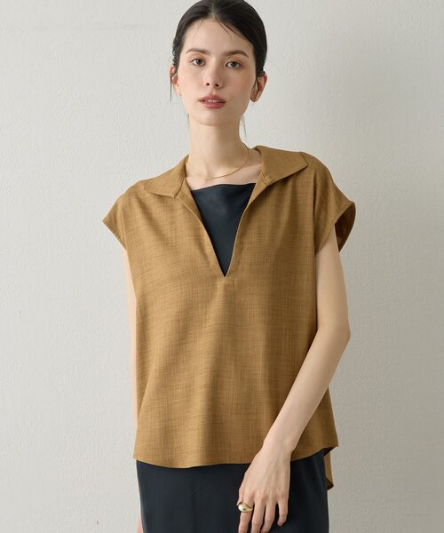 Drawing Numbers（ドローイング ナンバーズ）の「【Drawing Numbers】フェイクリネンフレンチスキッパーブラウス（シャツ/ブラウス・レディース・ブラック/ブラウン/ベージュ・38）」の22枚目の写真