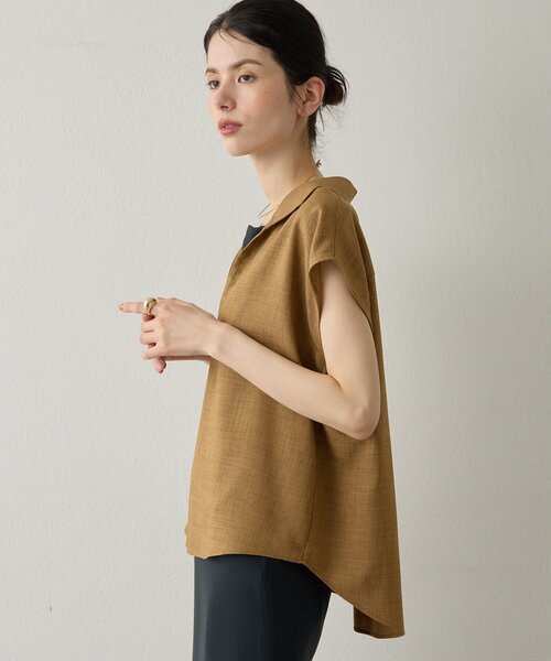 Drawing Numbers（ドローイング ナンバーズ）の「【Drawing Numbers】フェイクリネンフレンチスキッパーブラウス（シャツ/ブラウス・レディース・ブラック/ブラウン/ベージュ・38）」の15枚目の写真