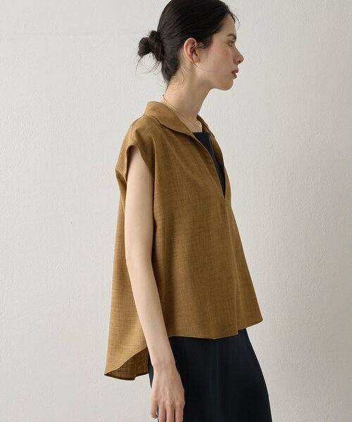 Drawing Numbers（ドローイング ナンバーズ）の「【Drawing Numbers】フェイクリネンフレンチスキッパーブラウス（シャツ/ブラウス・レディース・ブラック/ブラウン/ベージュ・38）」の19枚目の写真