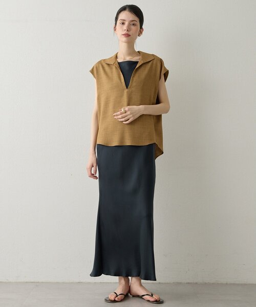 Drawing Numbers（ドローイング ナンバーズ）の「【Drawing Numbers】フェイクリネンフレンチスキッパーブラウス（シャツ/ブラウス・レディース・ブラック/ブラウン/ベージュ・38）」の21枚目の写真