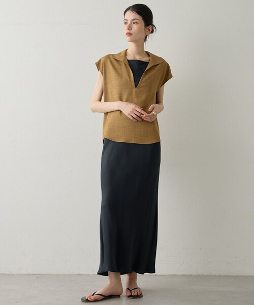 Drawing Numbers（ドローイング ナンバーズ）の「【Drawing Numbers】フェイクリネンフレンチスキッパーブラウス（シャツ/ブラウス・レディース・ブラック/ブラウン/ベージュ・38）」の13枚目の写真