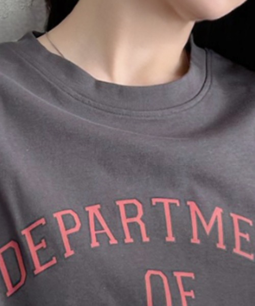 umune(ウムネ)の「カレッジロゴ Tシャツ 半袖 フリル袖 異素材切り替え ロゴプリント カットソー トップス カジュアル 大人可愛い 夏(Tシャツ/カットソー・レディース・アイボリー/杢グレー/チャコールグレー・FREE)」の21枚目の写真