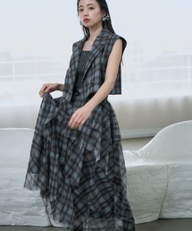 HARE（ハレ）の「2Pシアーチェックベスト＊ティアードスカート(HARE)（セットアップ）」