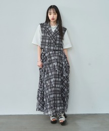 HARE | 2Pシアーチェックベスト＊ティアードスカート(HARE)(セットアップ)